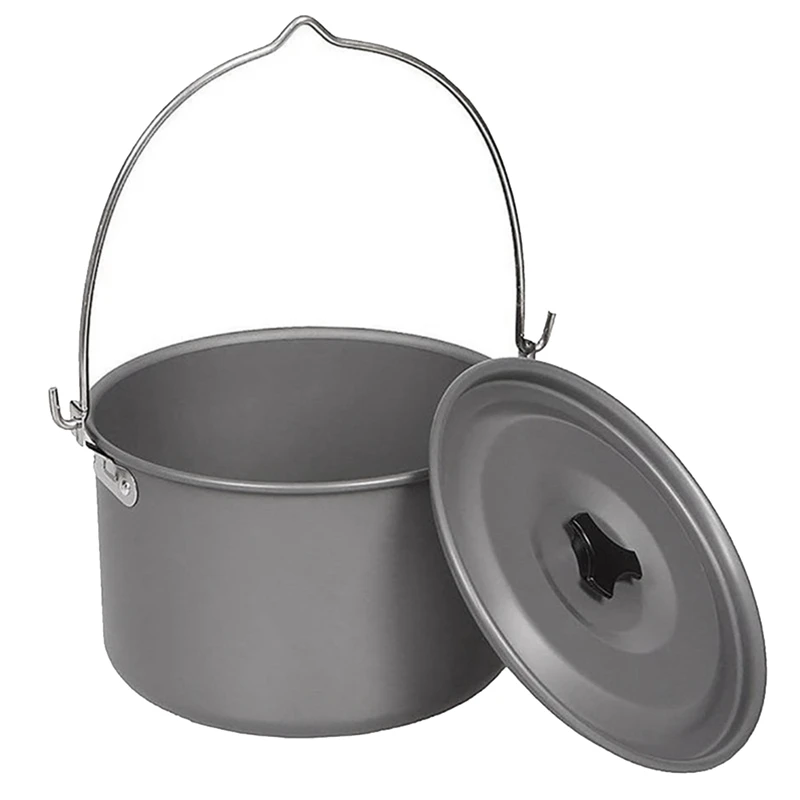 

Camping Picnic Hanging Pots Aluminum Alloy Cooking Pot 4.5L Compact Camping Pot For Hiking Backpacking Picnic