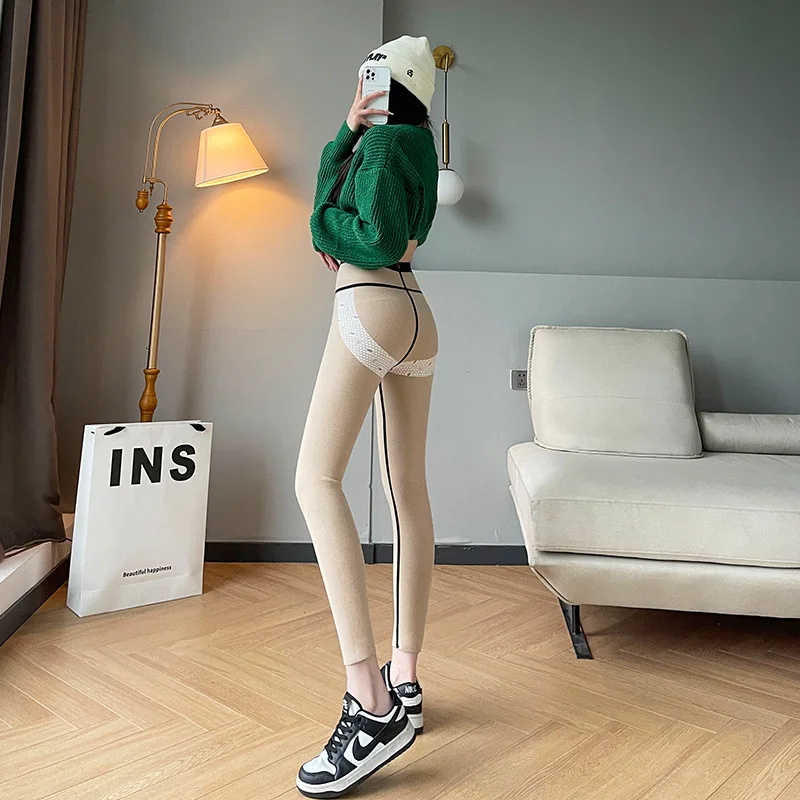Women'S Autumn And Winter Large Size Lambswool Leggings Plus Velvet Shark Pants Warm Belly Yoga Abrasion  Pants