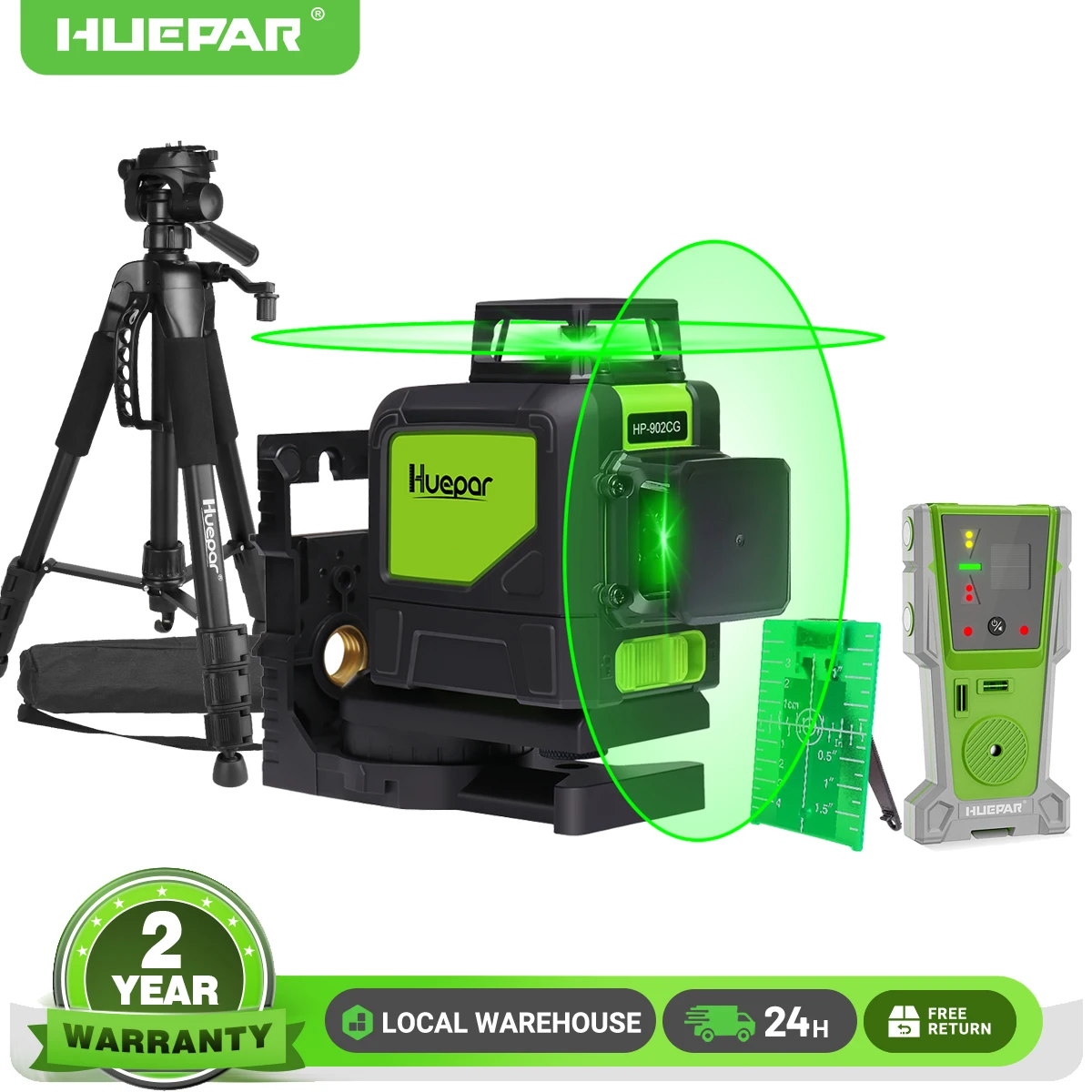 Huepar 8-линейный 2D зеленый луч самовыравнивающийся комплект лазерного уровня с