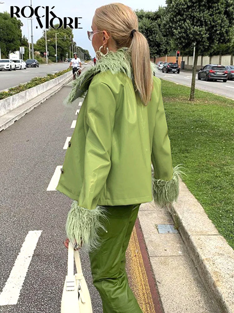 Женские кожаные куртки с меховым воротником Rockmore осенне-зимние ветрозащитные