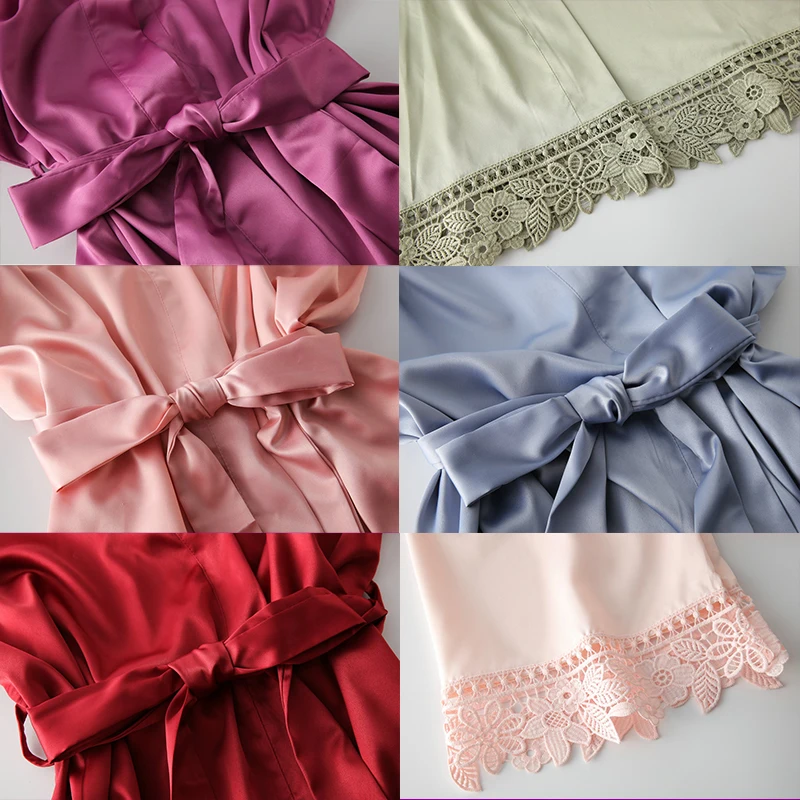 Bride Robe Bridesmaid Robes Lace Robe Short Silk Robe Lace Kimono Robe Satin Bridal Party Robes for Women Bathrobe Burgundy