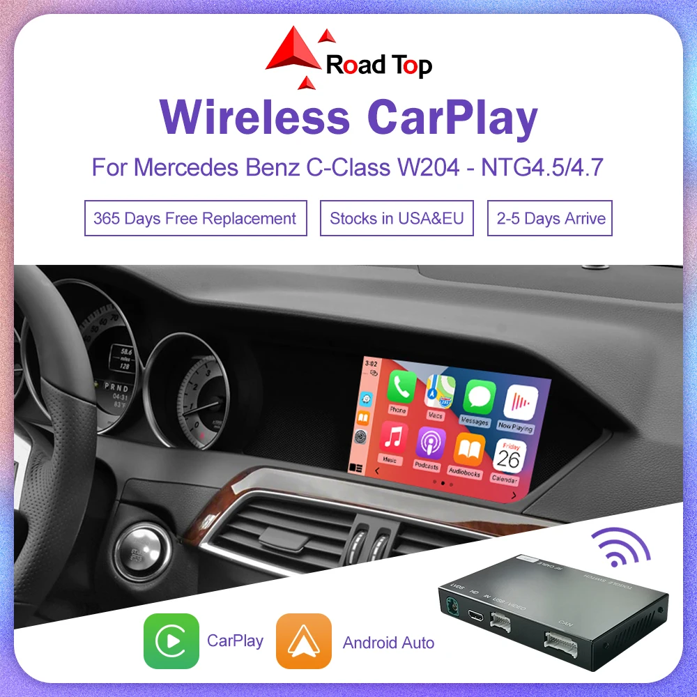 Road Top Wireless CarPlay dla Mercedes Benz C Class W204 NTG4.5/4.7 2011-2014 Android Auto Mirror Link AirPlay Car Play