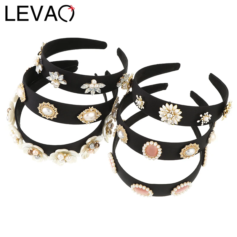

Обруч для волос LEVAO с жемчужинами и цветами Женский, Модный ободок с инкрустацией жемчугом, черный, милый элегантный аксессуар для волос для ...