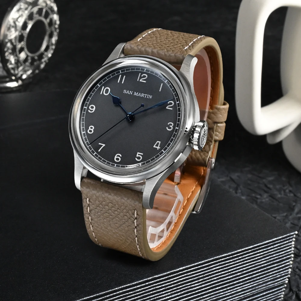 

San Martin Limited Edition 38.5mm Vintage Pilot Watch Blue Hands 100M Waterproof NH35 Automatic Mechanical Men Wristwatch