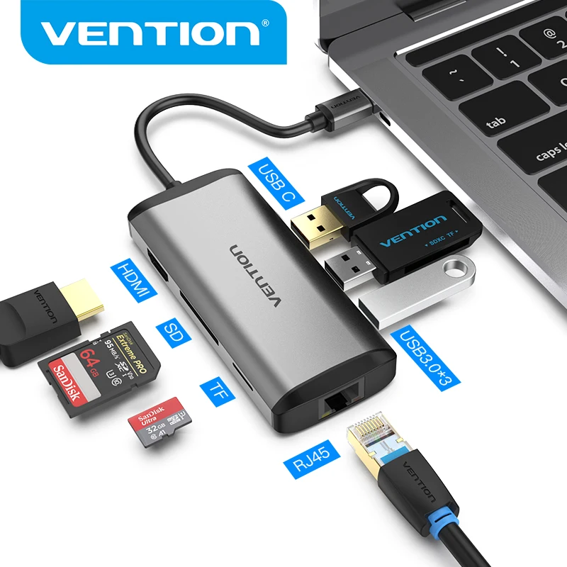 Vention USB C HUB 4K 60Hz UHD Type к HDMI 3 0 RJ45 PD адаптер для MacBook M1 Air Pro Samsung Galaxy S9 |