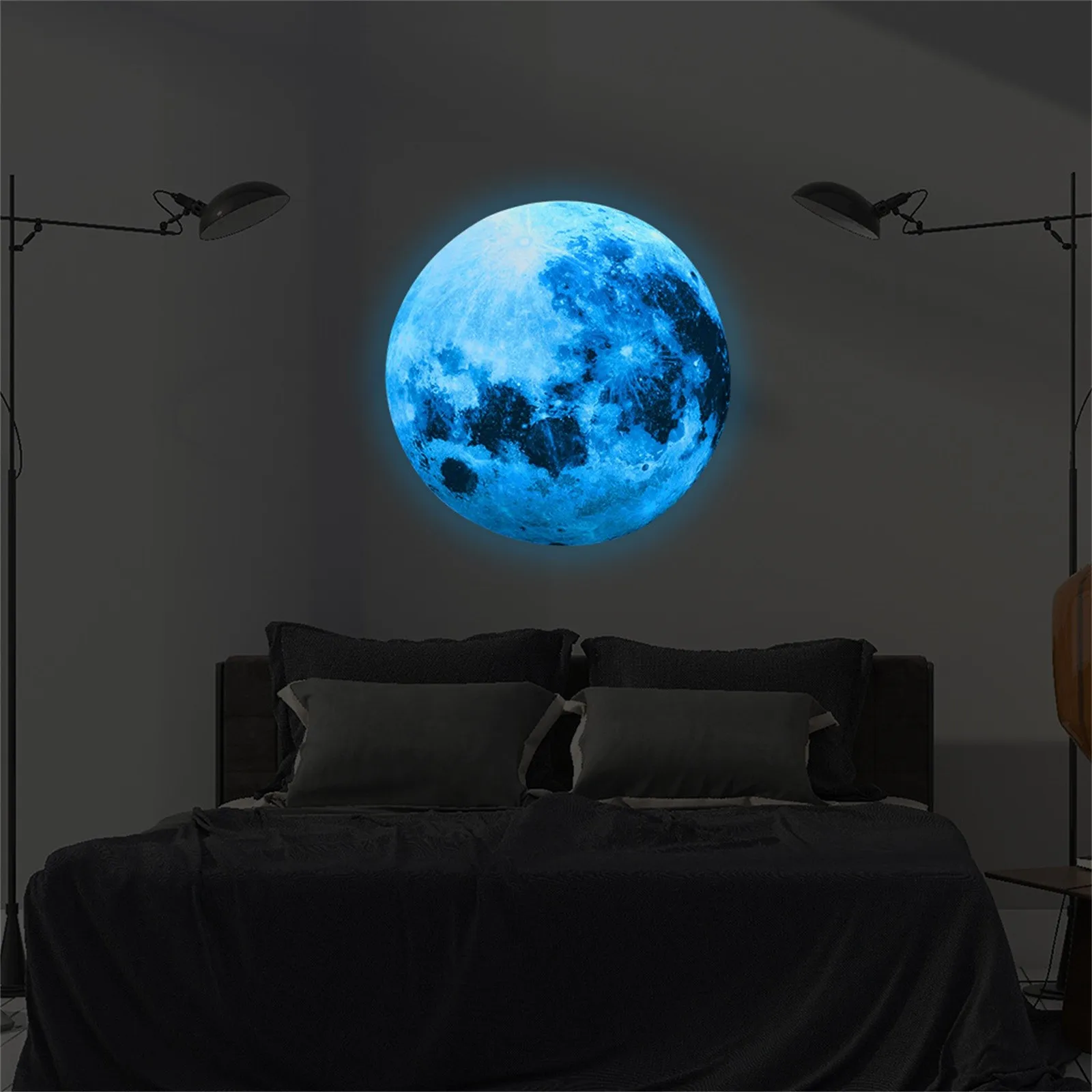 3D Светящаяся Лунная Планета Космическая настенная наклейка декорация для детской комнаты флуоресцентный переводимый наклейки для дома.