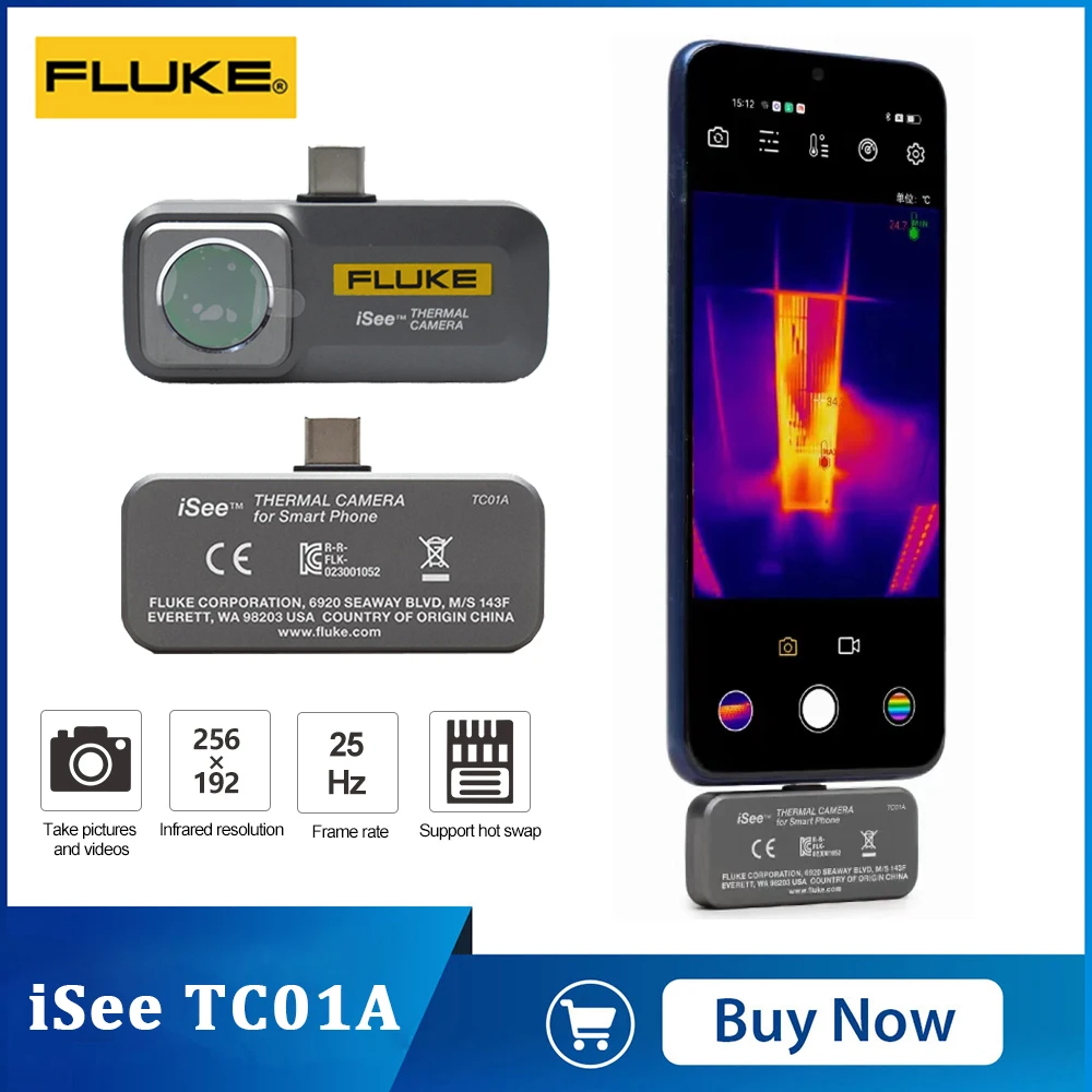 

Fluke iSee TC01A Thermal Camera High Resolution 256x192 Pixels Infrared Thermal Imager for Android Type C Mobile Phone