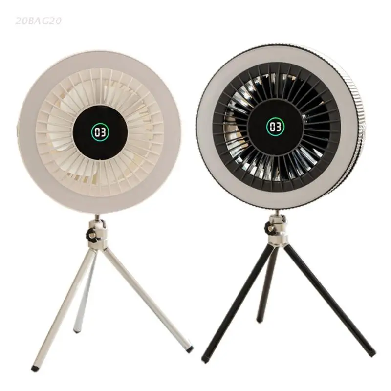 

LED Tripod Fan Portable Camping Fan Low Noise 3 Speed Control Tripod Table Stand