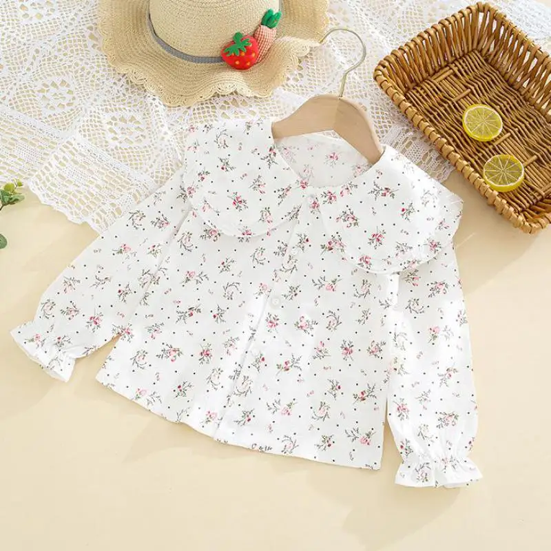 

2-8 Years Girls Kid Floral Blouses Cotton Toddler Baby Flowers Clothes Ruffles Sweet Shirts Children Casual Clothing Tops