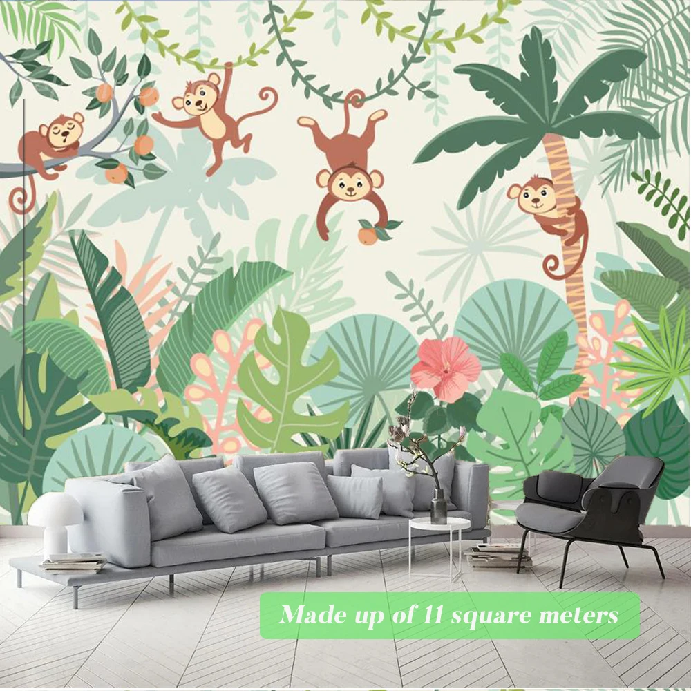 Фотообои с изображением обезьяны джунглей для детской комнаты украшение милые