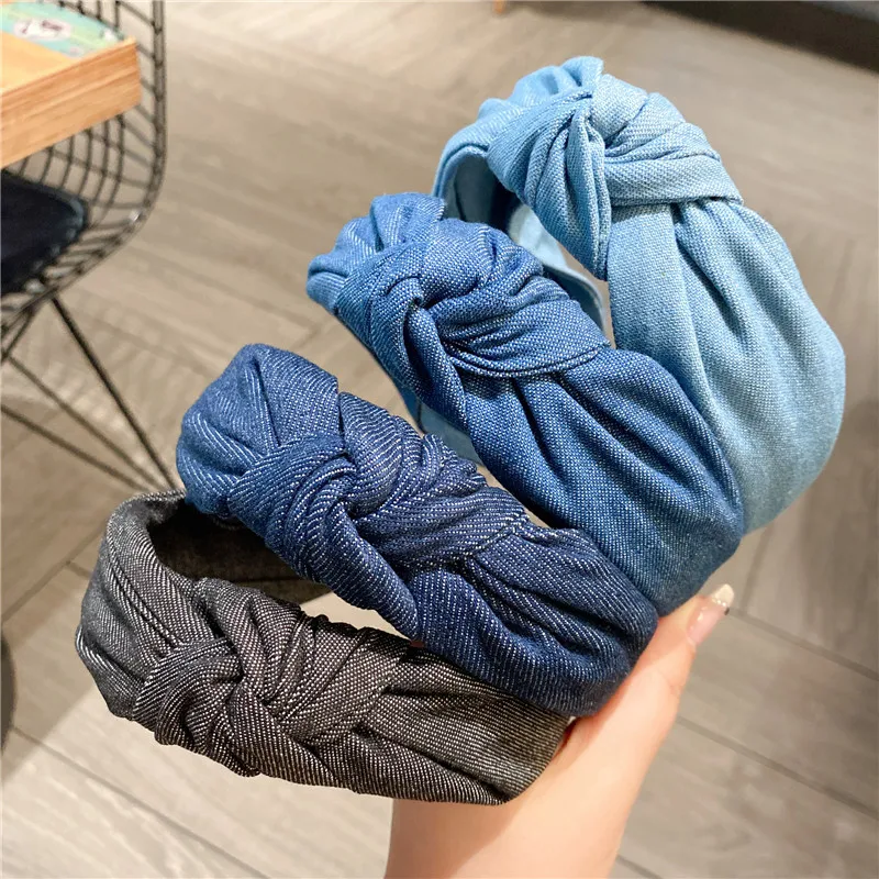 

Denim Hairband Fashion Women Headband Casual Blue Black Headwear Center Knot Headwear Turban Classic Adult Hair Accessories