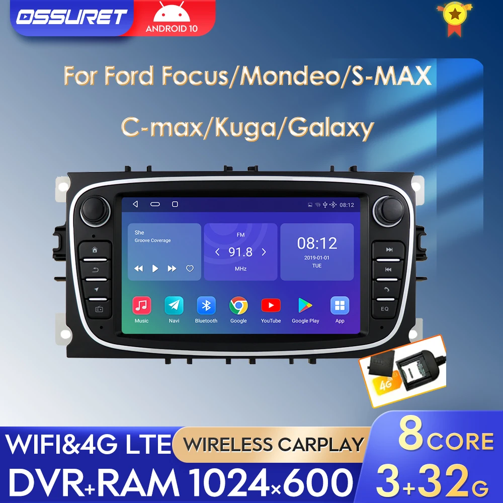 

2 Din Audio Android10 Car Radio GPS Navigation Screen for Ford Focus S-Max Mondeo Galaxy C-Max Car Multimedia DVD Player
