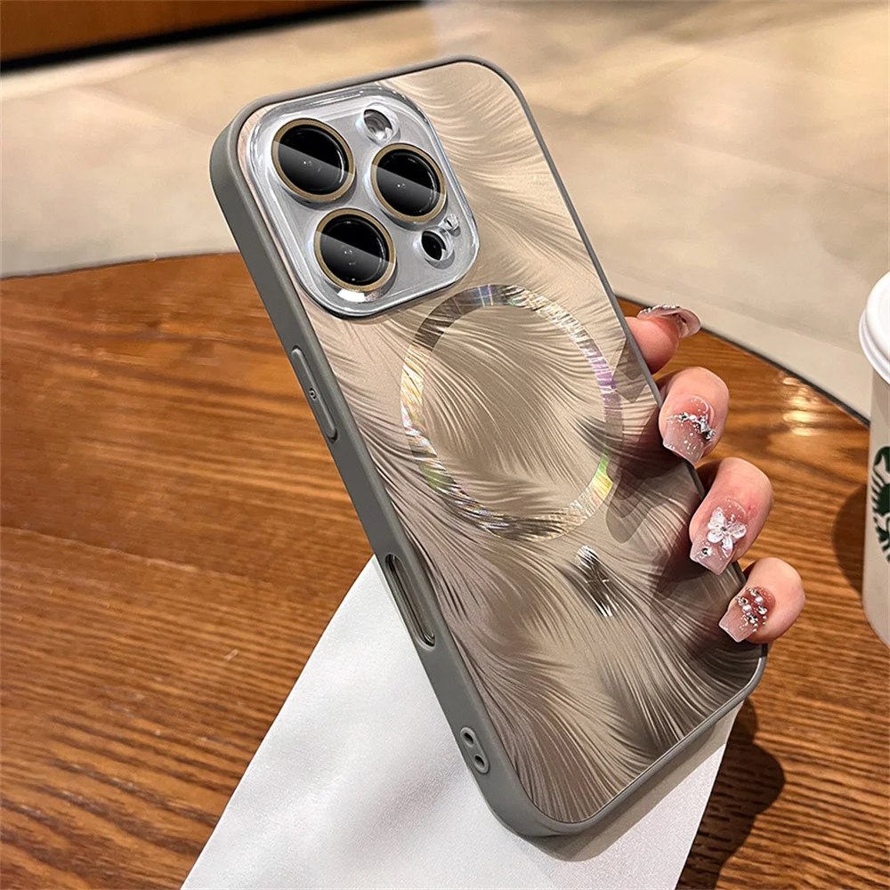 Ослепительный магнитный чехол для телефона Magsafe с блестящим перьями iPhone 16 15 14 13 12