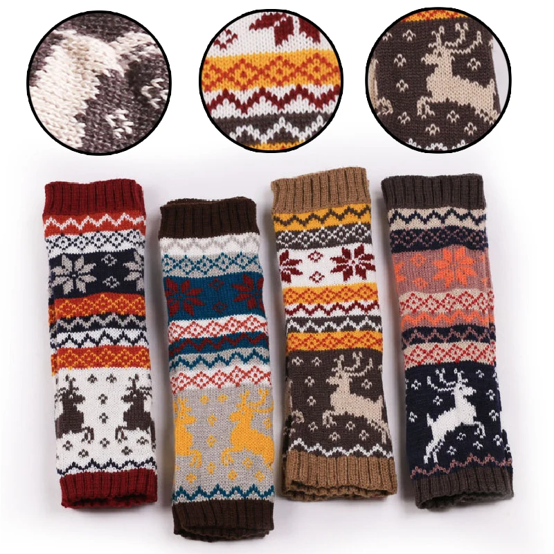 

Christmas Arm Sleeves Warmers Deer Snowflake Winter Fingerless Gloves Knitted Long Gloves Half Finger Arm Sleeves Arm Cover