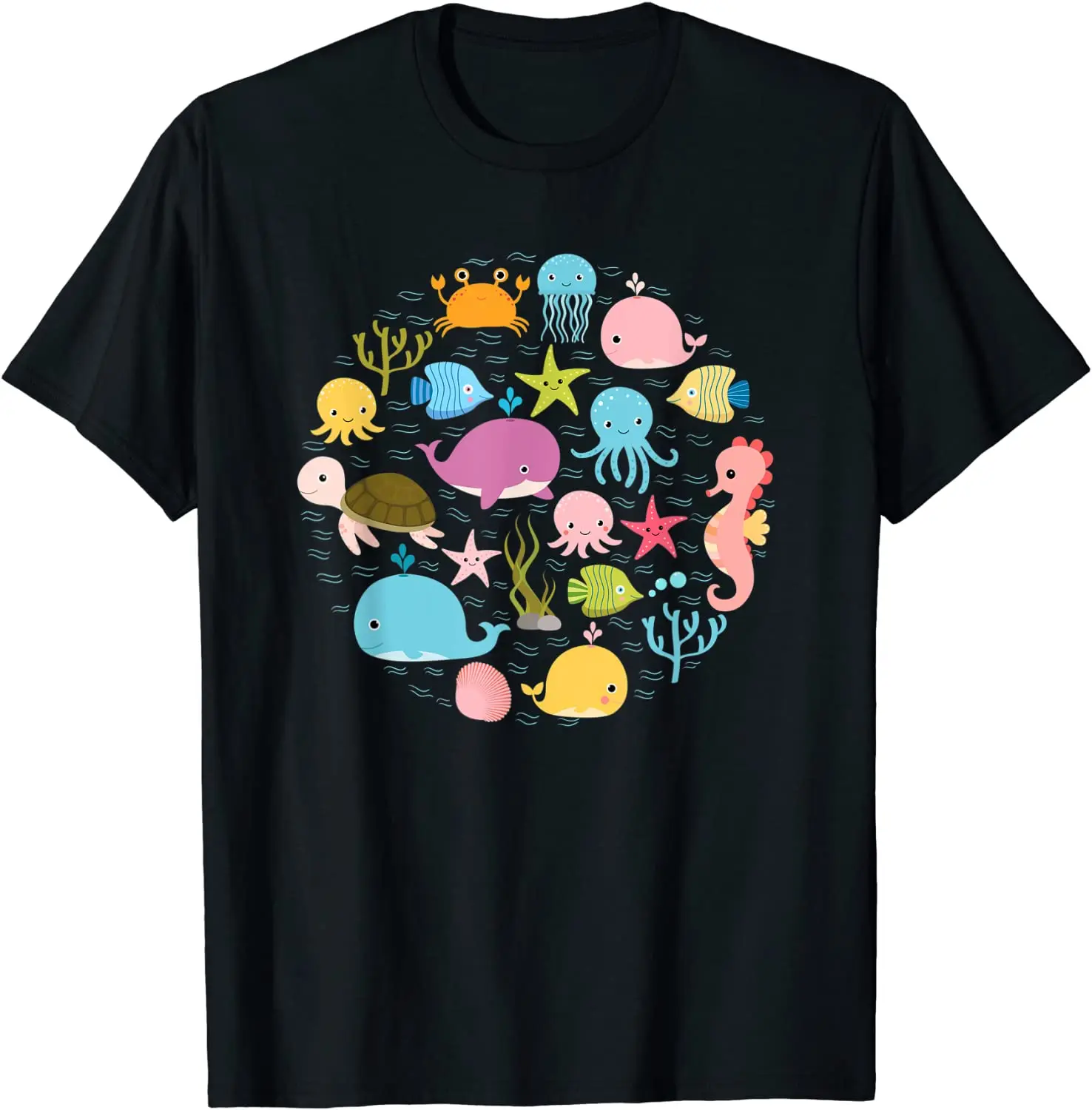 

Sea Animal Tshirt - Cute Ocean Shirt With Fish For Summer Pure Cotton Tee Shirt Short Sleeve T Shirts Round Collar Clothes
