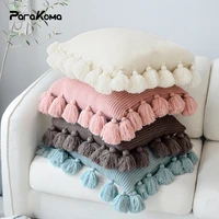 knitted cushion cover solid color pillow case with tassle 4545cm for sofa bed nursery room decorative pillowcase home decor