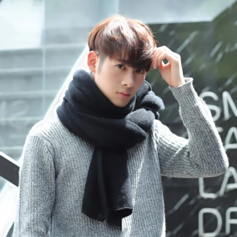 Maikun Thick Knitted Scarf For Men Fashion Winter Increase Simple Solid Color Scarf Men's Warm Neckerchief