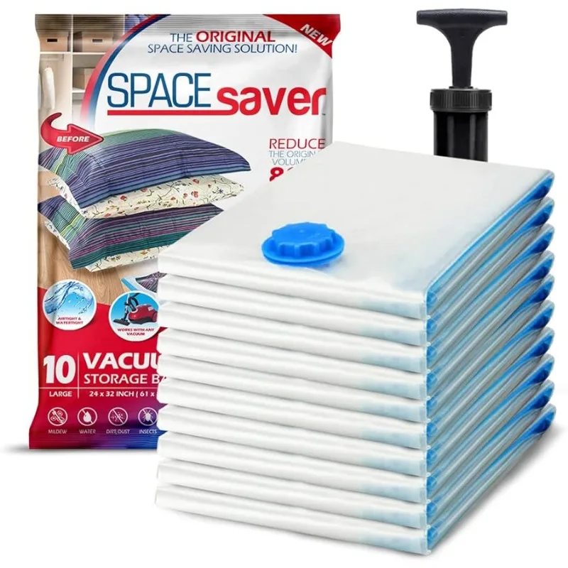 

Save 80% on Clothes Storage Space - Vacuum Sealer Bags for Comforters, Blankets, Bedding, Clothing - Storage Space Bags