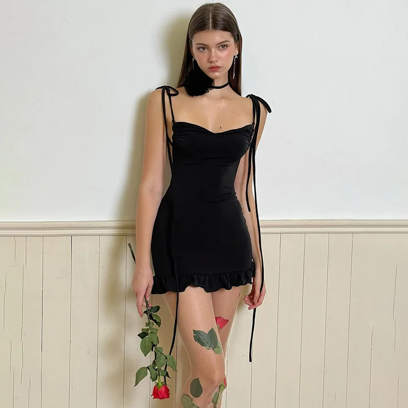 D24DS068 женское летнее Новое однотонное плиссированное платье с открытой спиной 2024