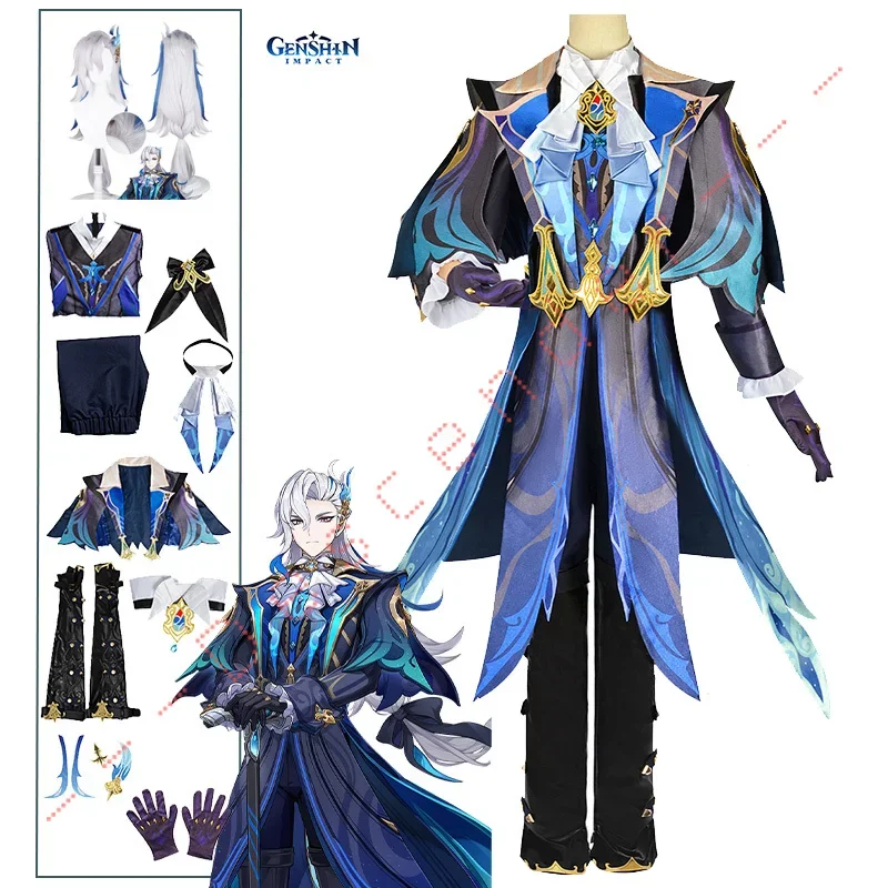 

Genshin Impact Neuvillett Cosplay Costume Wig Fontaine Chief Justice Ordainer of Inexorable Judgment Uniform Halloween Outfit