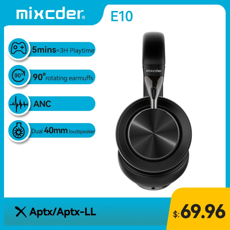 Беспроводные Bluetooth-наушники Mixcder E10, модернизированные наушники aptX с низкой задержкой, авиационная металлическая складная гарнитура с актив...