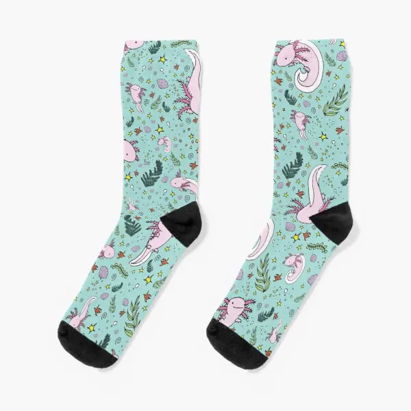 

Axolotl Crew Socks Pattern Cartoon Comfortable Sports Cotton Autumn Cute Short Ladies Unisex Black Best Girls Mens Winter Funny