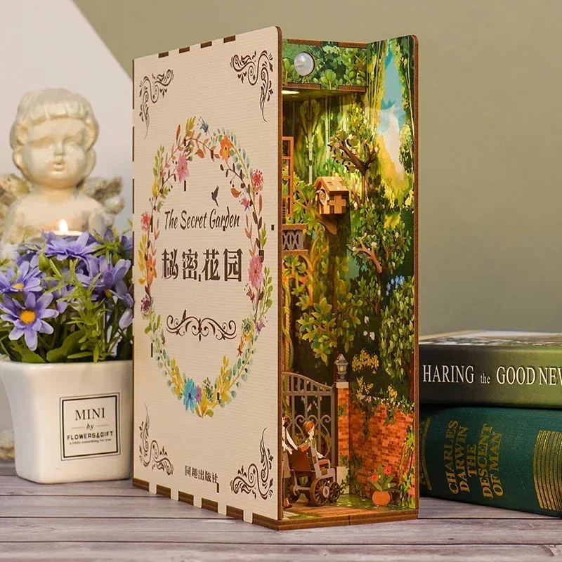 Фото DIY деревянный книжный уголок, набор вставок для полки, миниатюрные тайные садовые подставки для книг, книжная полка, кукольные домики, игрушки, подарки для друзей, украшение дома №3