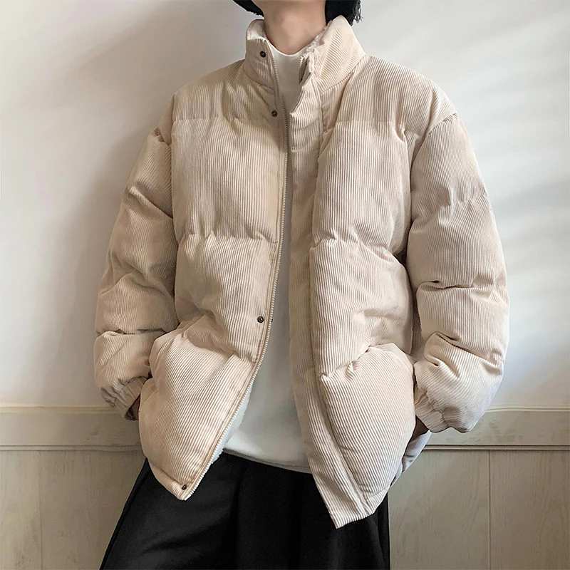 Winter Thickened Corduroy Jacket Men Warm Fashion Plus Velvet Thick Lambswool Coat Korean Loose Cotton Short Coat Mens Clothes