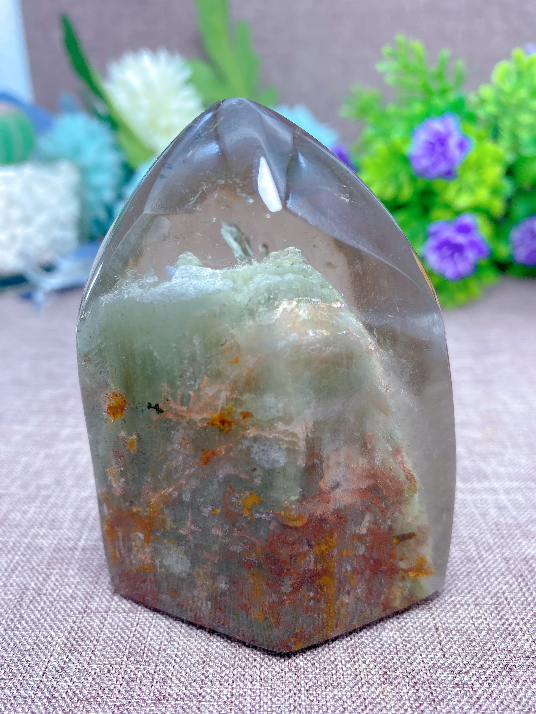 Природный кристалл садовый кварц без фантомов форма RainbowHome украшение минералы