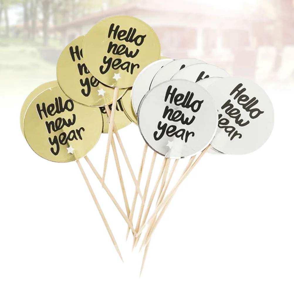 

30pcs New Year Cake Picks Fruit Topper New Years Eve Party Favor Cake Toothpick 2020 Cake Picks Dessert Topper