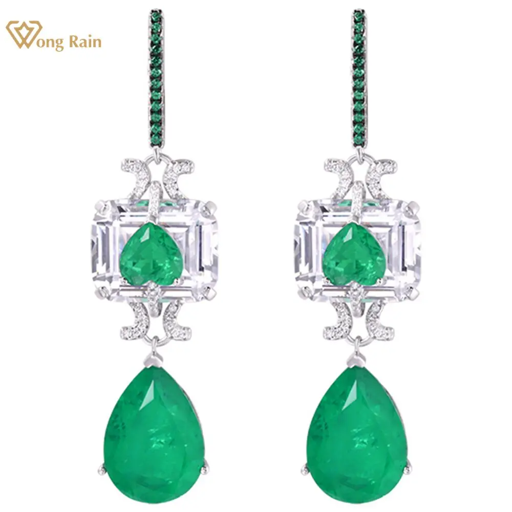 

Wong Rain Vintage 925 Sterling Silver Pear Cut Citrine Emerald High Carbon Diamonds Drop Dangle Earrings Fine Jewelry Wholesale