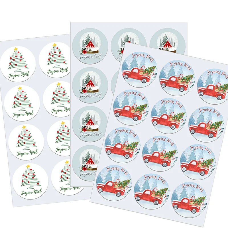 

Merry Christmas Stickers joyeux Noël French ChristmasTrees Decorative Stickers Wrapping Gift Box Label Christmas Labels