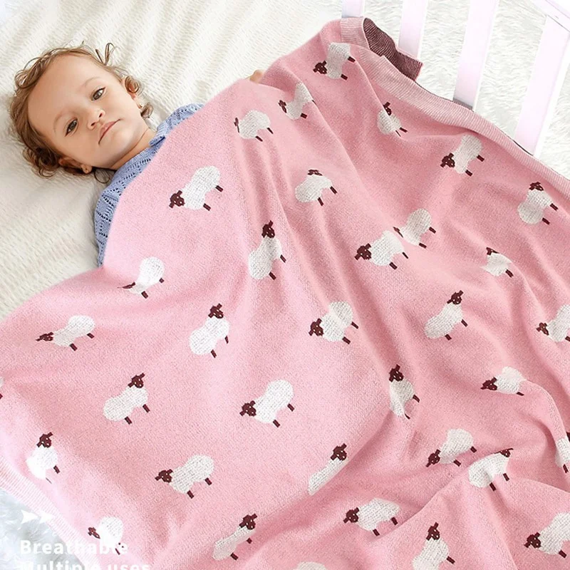 

Knitted Baby Cartoon Sheep Blankets Newborn Bedsheet Stroller Accessories Kids Bath Swaddle Wrap Infantil Bedding