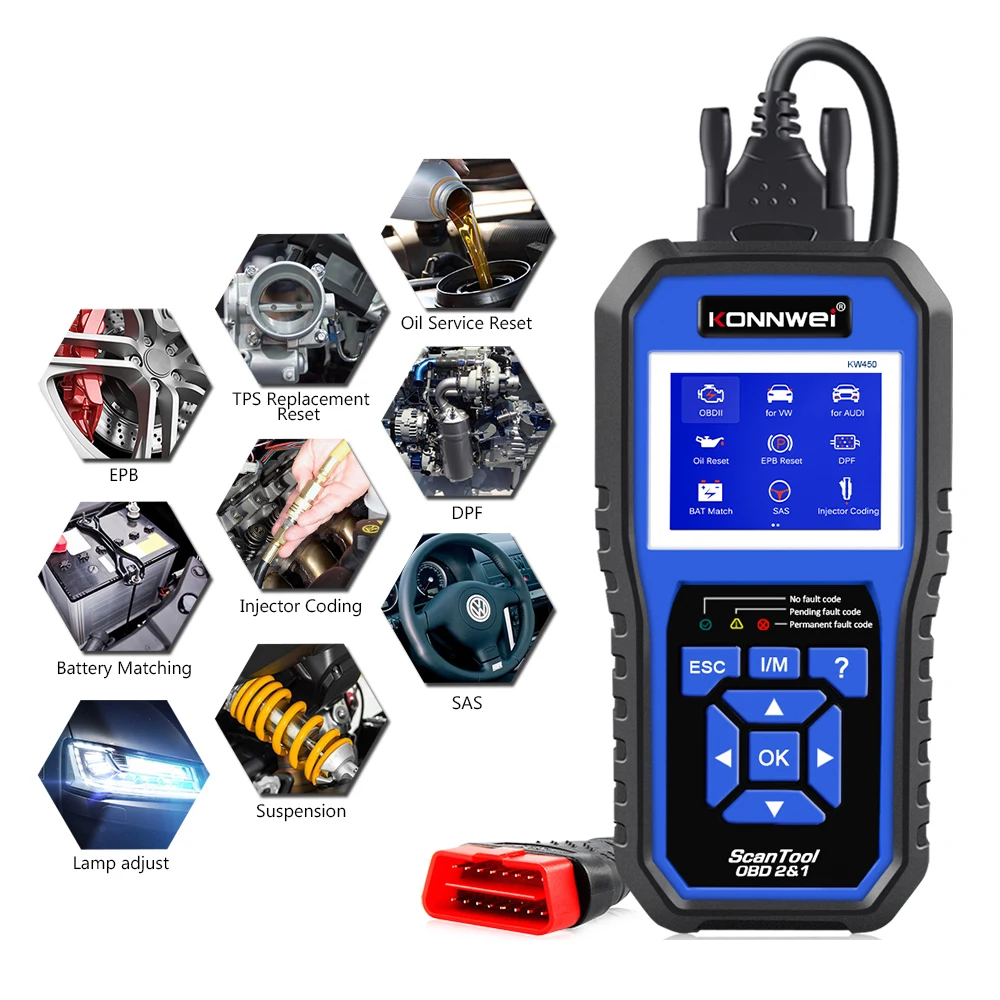 2022 KW450 OBD 2 диагностический инструмент сброс полный рабочий VAG COM для автомобилей VW