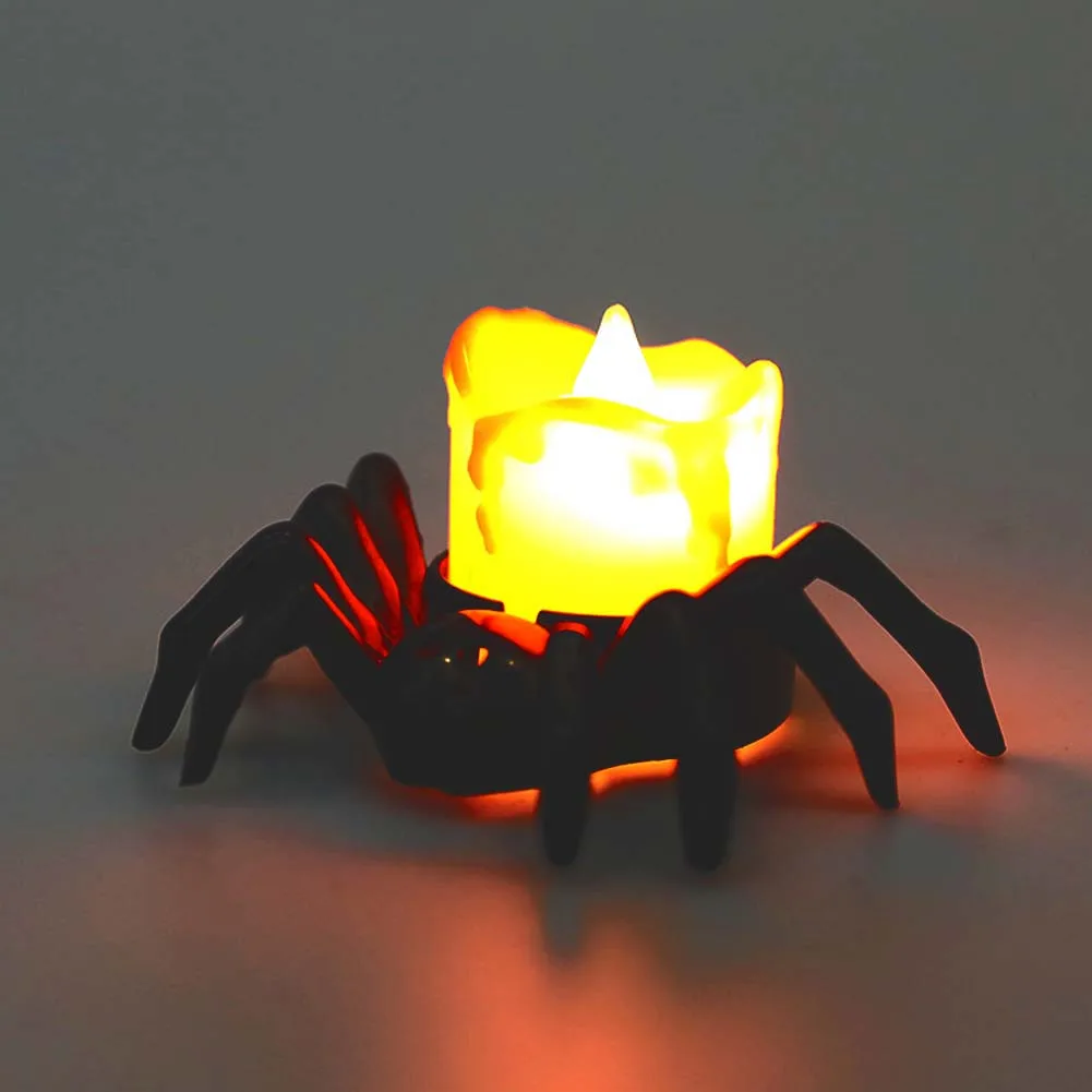 

12pcs Happy Halloween Spider Candle Light Reusable Home Office Decor Shop Bar Restaurant Cafe Party Horror Props Decoration