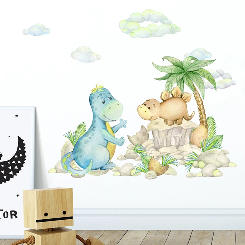 

Funny Cute Dinosaur Wall Stickers for Kids Room Boys Bedroom Nursery Wall Decor Cartoon Animals Sticker Removable Murals Decals