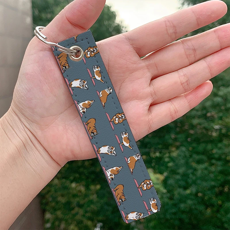 

Fashion English Bulldog Yoga Keychains Strap Keyring Hanging Holder Bag Car Wallet Trinket Keychain Hanging Bag Accessories