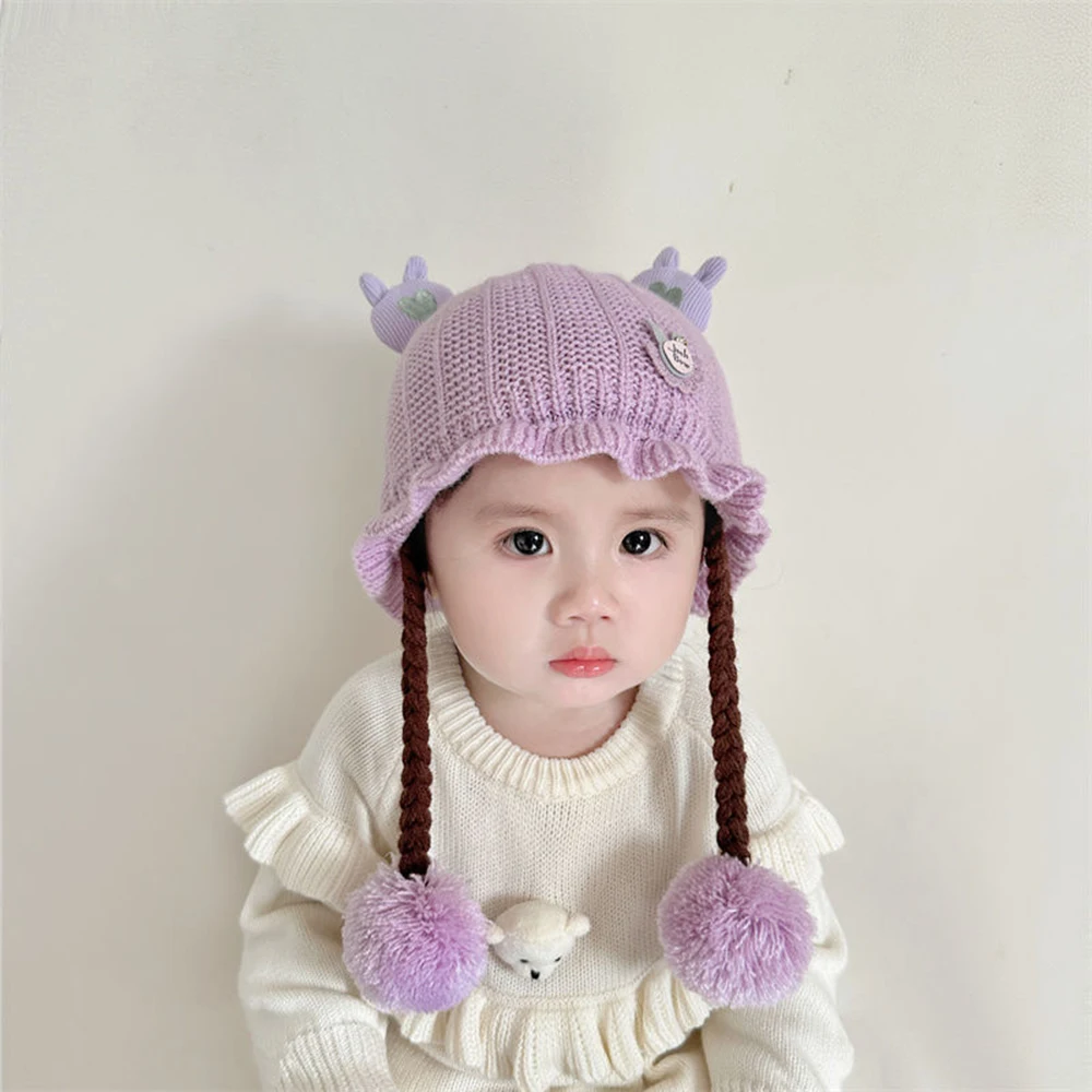 Детская зимняя плетеная шапка для девочек защита ушей принцессы теплые