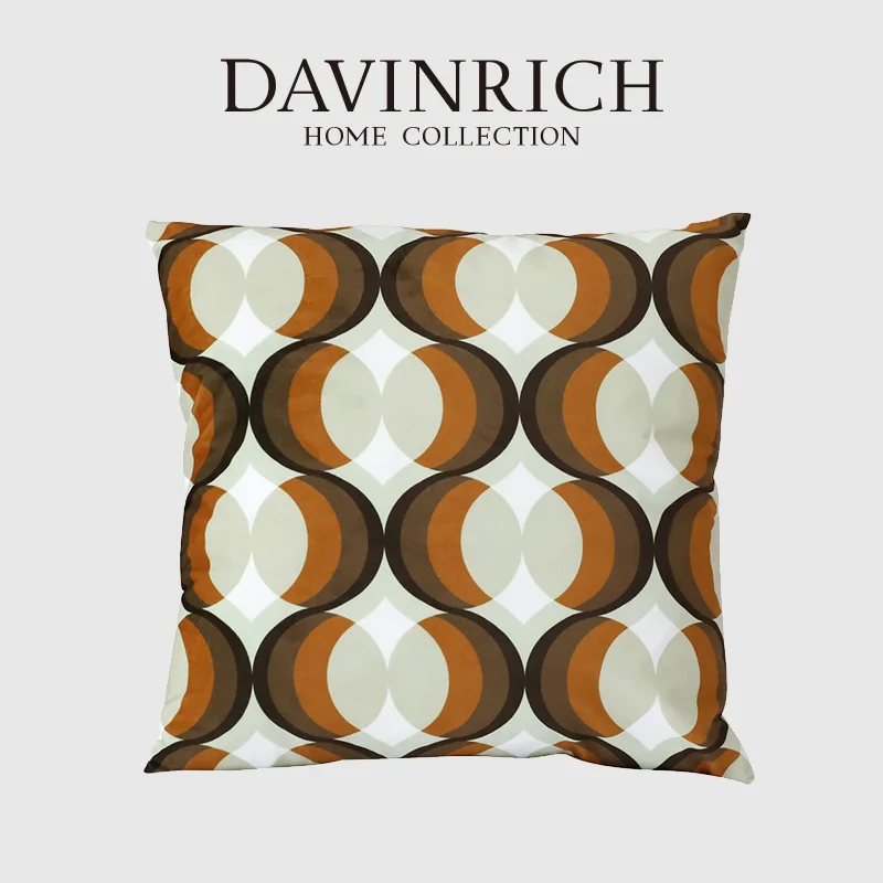

DAVINRICH Retro Geometry Throw Pillow Covers Decorative Modern Contemporary Rings Circles Velvet Cushion Case Brown And Green