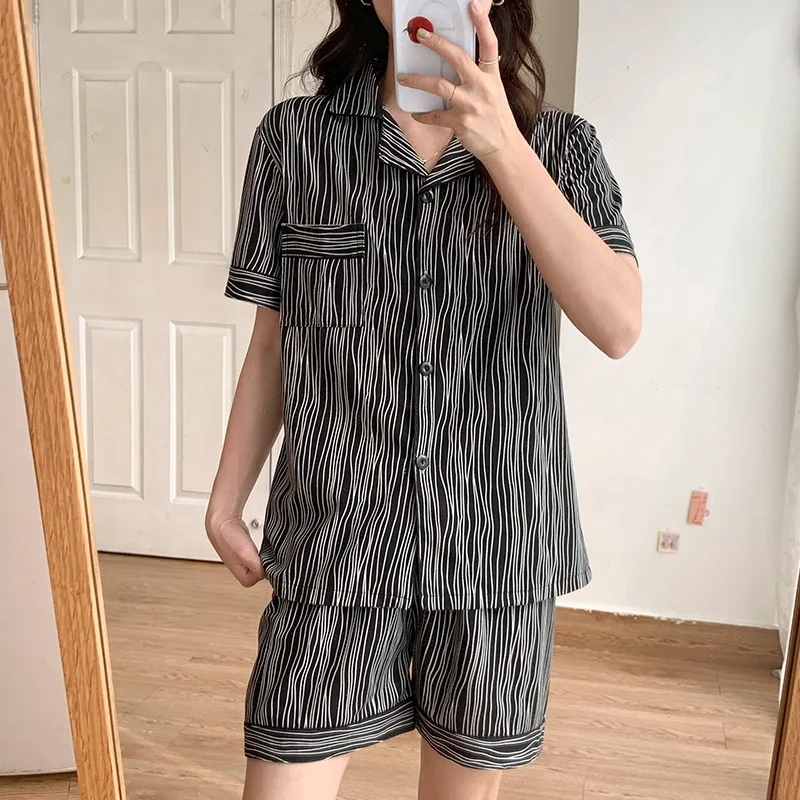 CAIYIER Korea Style Women Girls Sleepwear Plaid Pattern Summer Nightwear Women Leisure Kawaii Soft Pajamas Set Ulzzang Pyjamas
