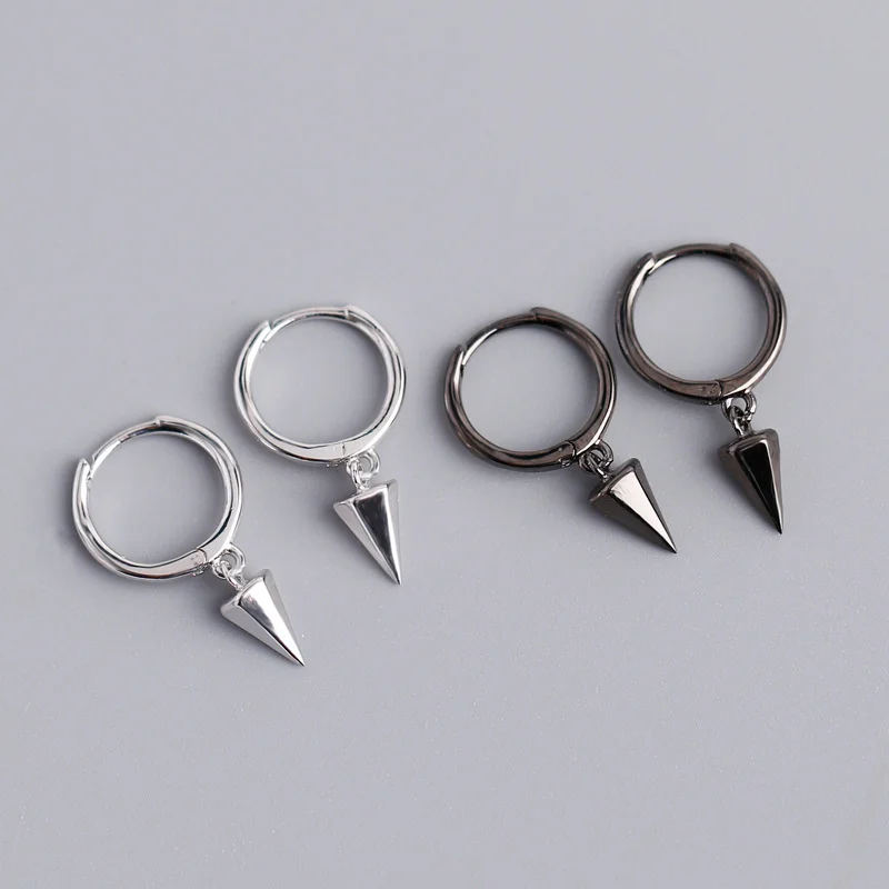 

Mingdieri Korean Earrings S925 pure silver simple geometric hexagon conical punk fashion Ear Stud Earrings