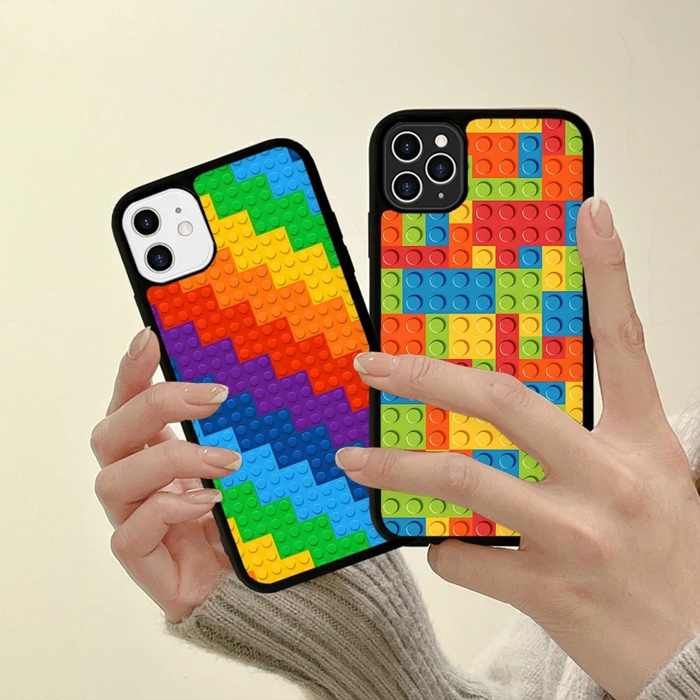 L-Lego Bricks Background Phone Case Silicone PC+TPU For IPhone 11 12 13 14 15 16 Plus Pro Max Cover