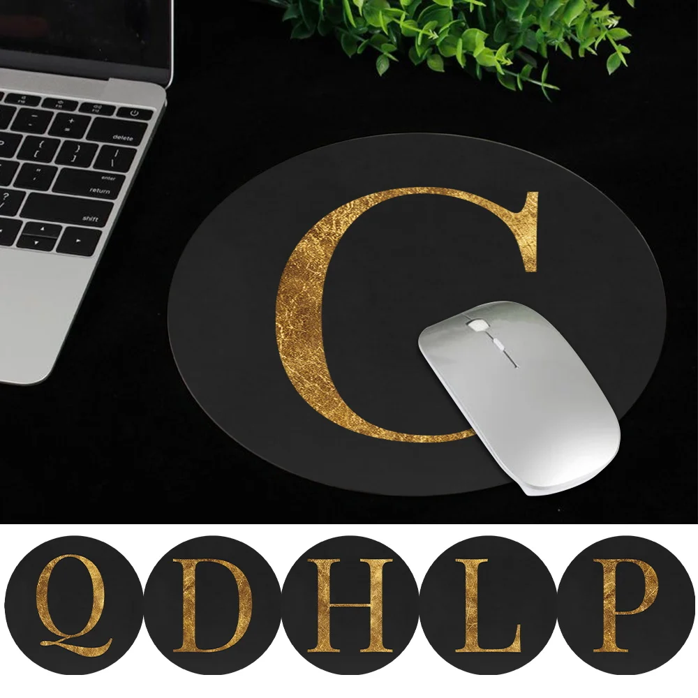 

Игровые круглые коврики для мыши для ноутбука, Кожаная подушка, универсальные новые Золотые напечатанные мыши с инициалом имени, коврик, ко...
