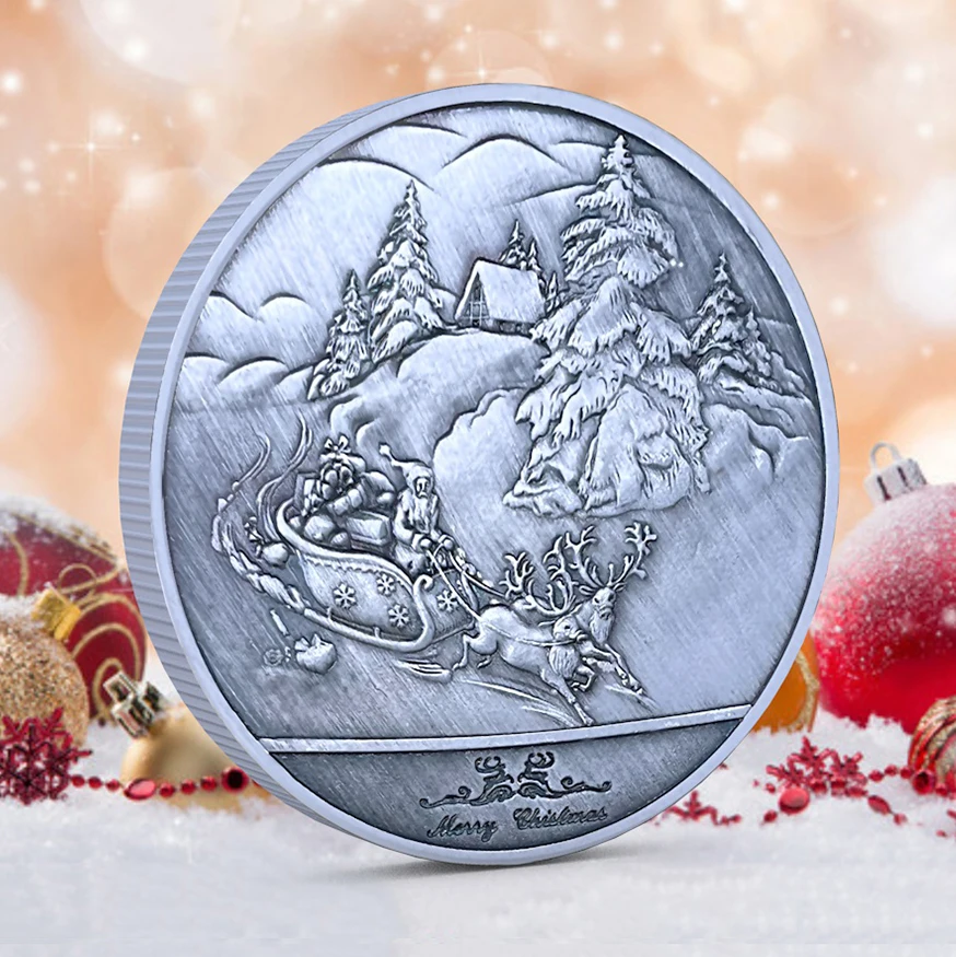 

Новогодние Юбилейные монеты, старинные серебряные монеты, Санта-Клаус, рождественские подарки, золотые монеты, серебряные монеты, подарки