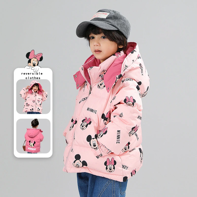 

Mickey Minnie Boys Girls Down Jacket Disney Autumn Winter Caot Kids Keep Warm Reversible Clothes 2-12Y Children Cartoon Clothing