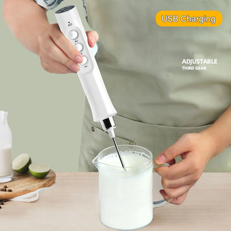 

Rechargeable Electric Milk Frother Blender 3 In 1 Handheld Foamer High Speeds Drink Mixer For Coffee Cappuccino Egg Stirring