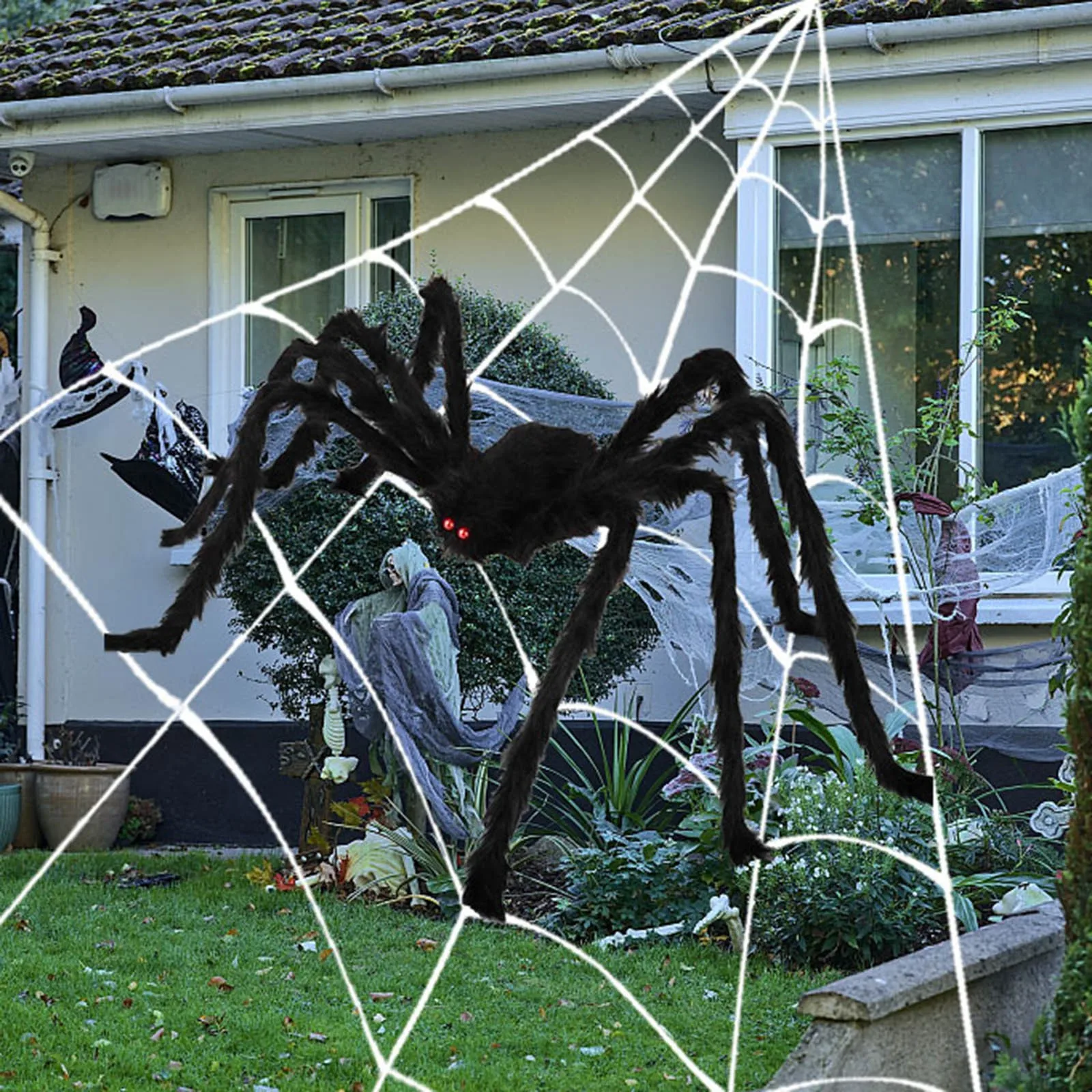 

1Set 125/150cm Black Scary Giant Spider 5M Huge Spider Web Halloween Decoration Props Haunted House Holiday Outdoor Giant Decors