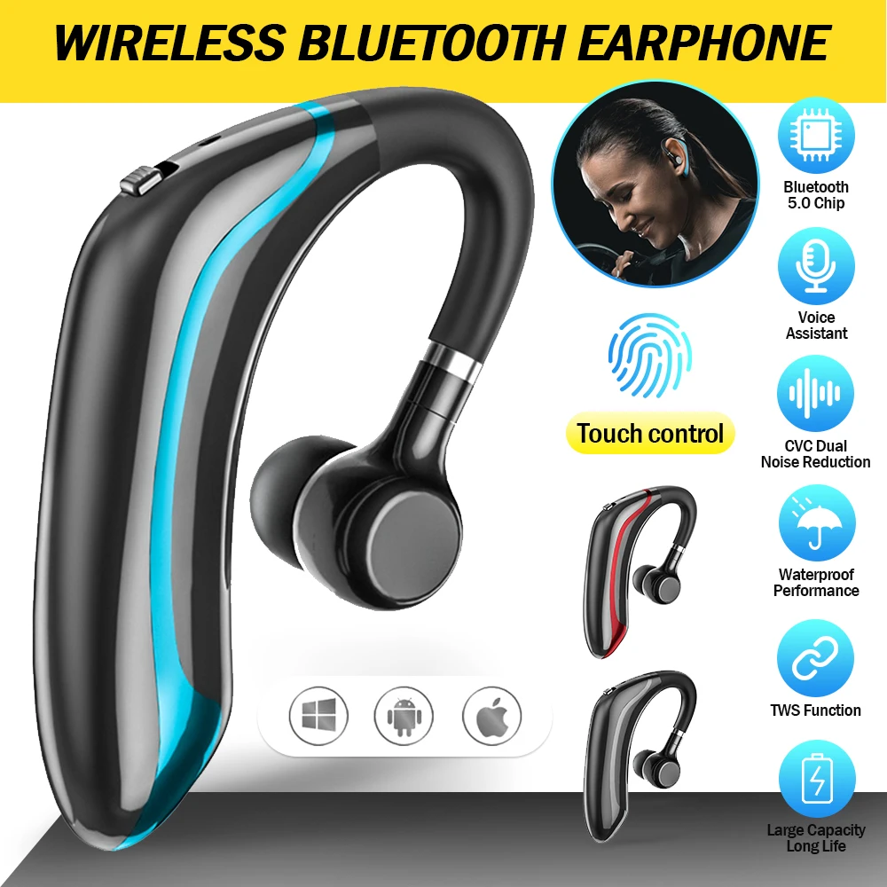 

Wireless Bluetooth 5.0 Earphone Ear Hook Stereo Sound Waterproof Headset Single Ear In Ear Headphone for Android iOS Sport Phone
