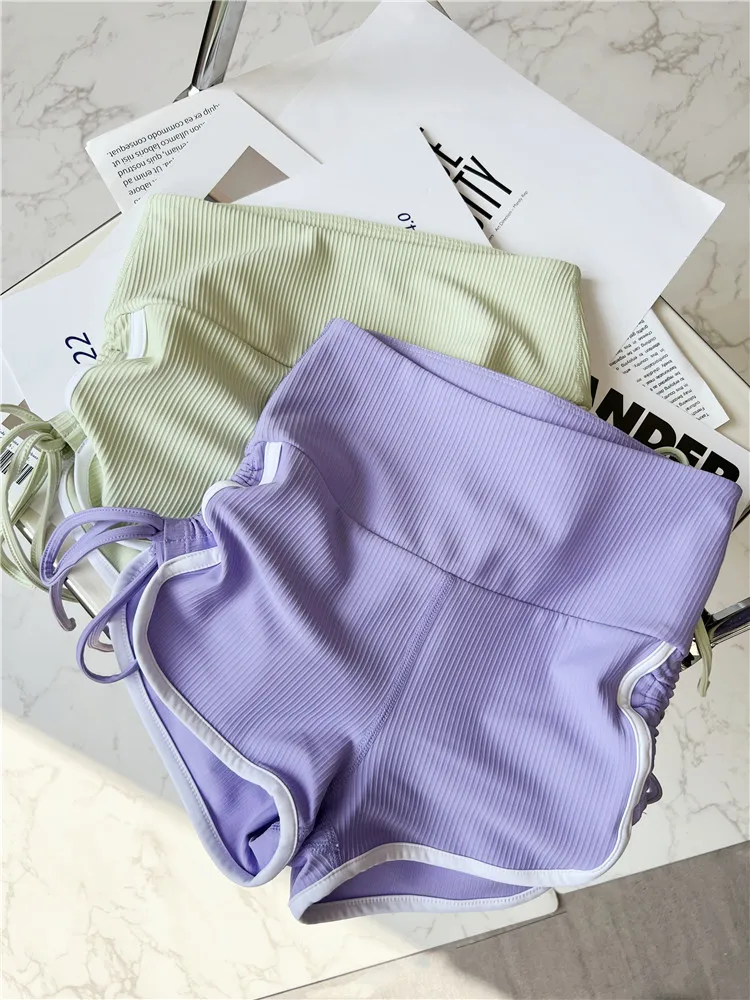 Women Drawstring High Waist Sports Shorts  Nude Running Drawstring Yoga Shorts Gym Leggings Workout