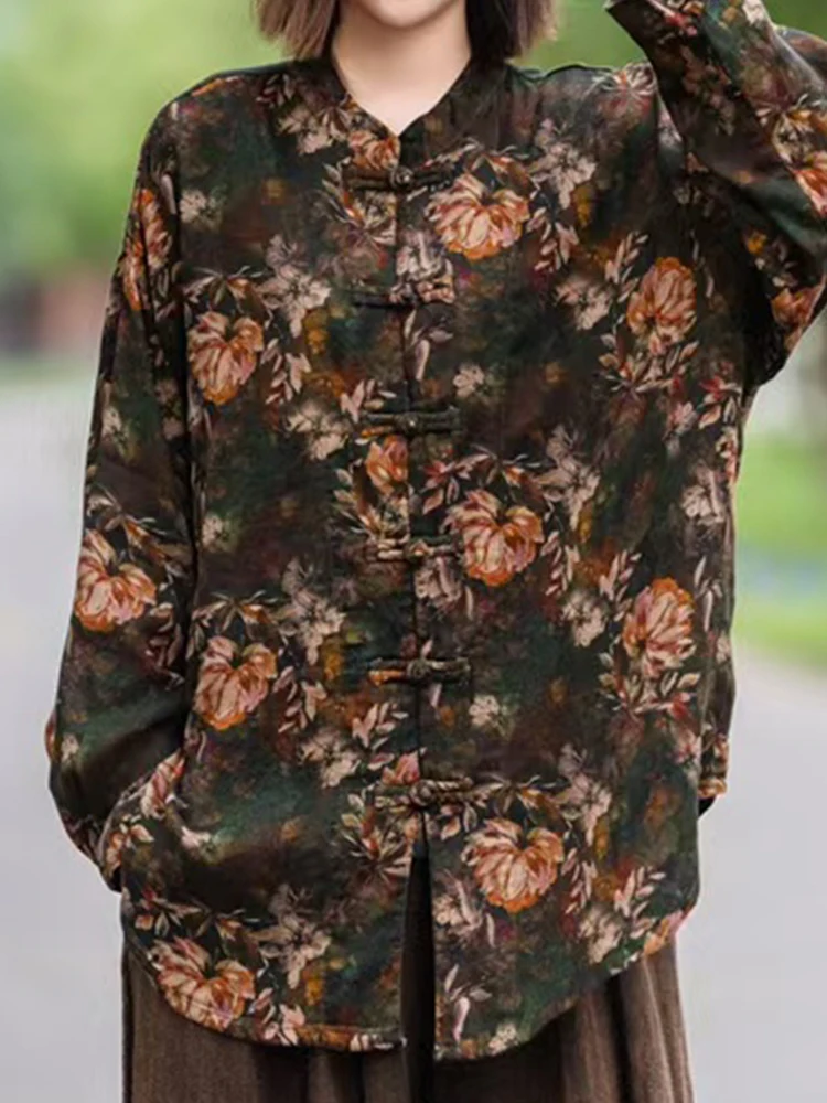 Max LuLu воротник-стойка китайские весенние женские рубашки с принтом модные